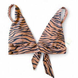 Aerie Tiger Print Longline Triangle Bikini Top Sz L NWT | Wild Piqué Texture